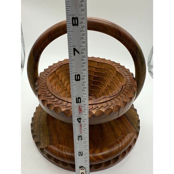 Handcarved wooden collapsing basket fruit basket - Picture 5 of 7